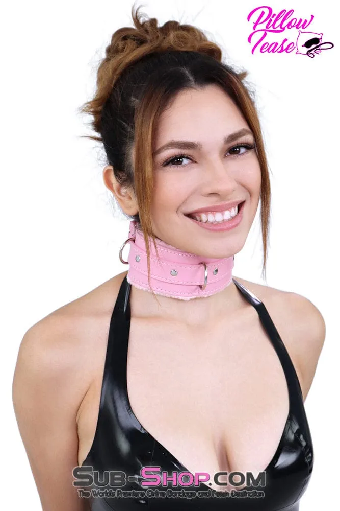 1582DL      Plush Pink Fur Lined Bondage Collar and Leash