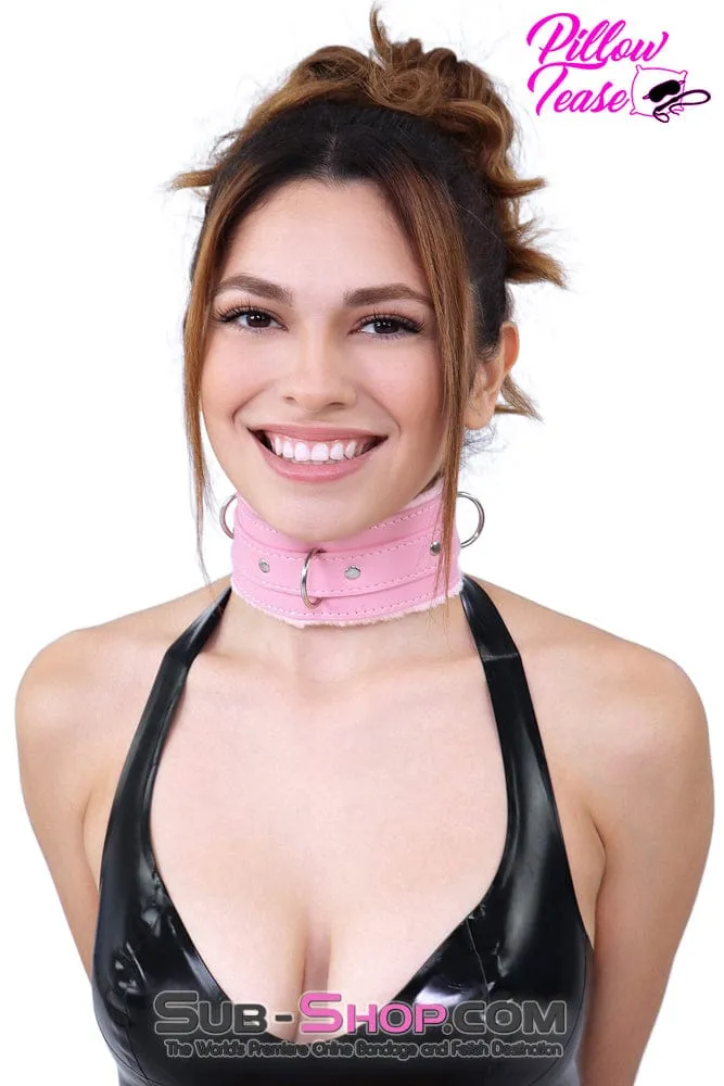 1582DL      Plush Pink Fur Lined Bondage Collar and Leash