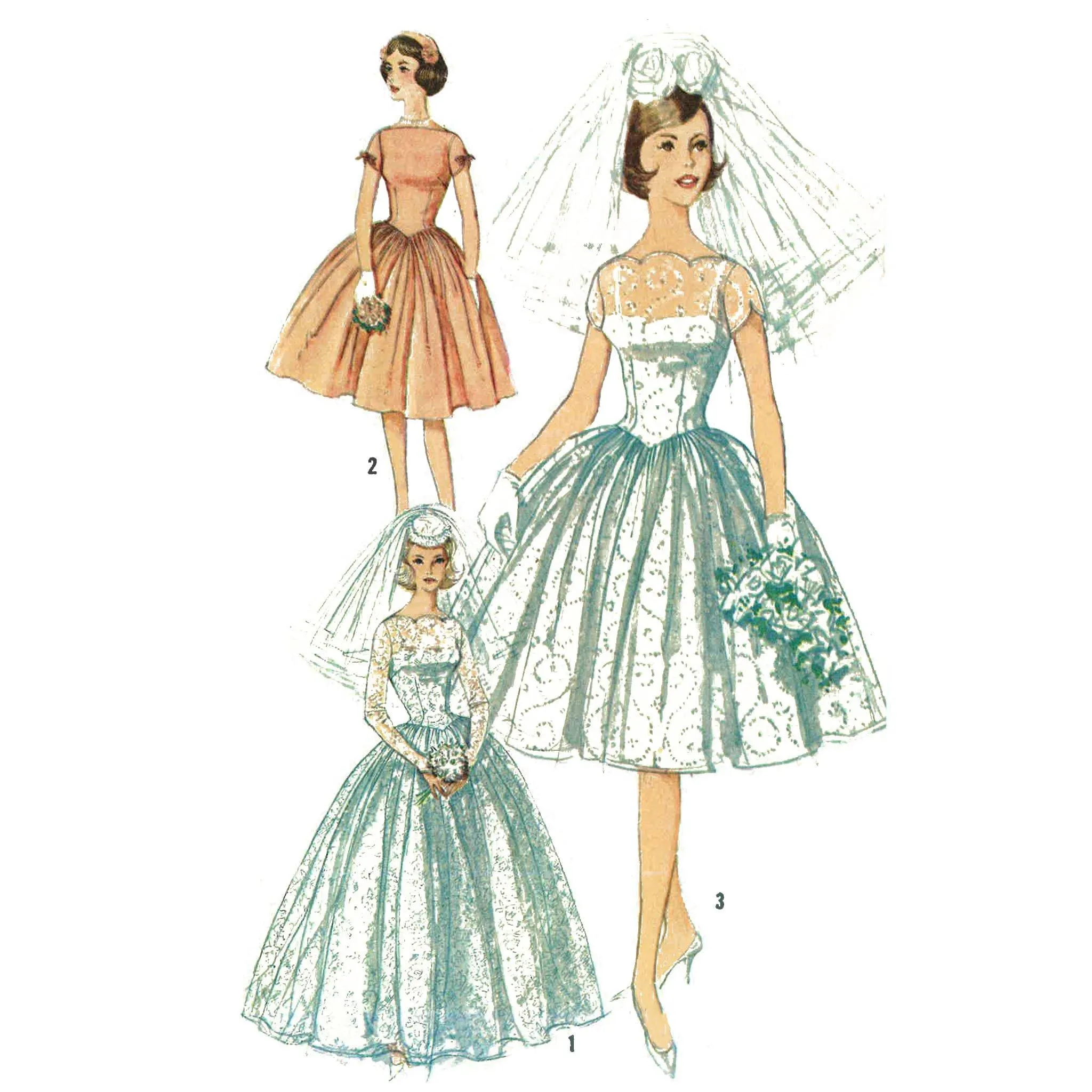 1950s Pattern, Grace Kelly Style, Bridal Gown, Wedding Dress, Bridesmaid & Slip - Bust 36" (91.4cm)