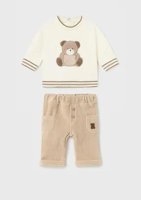 2pc Ivory Teddy Bear Sweatshirt & Wood Thick Corduroy Pant