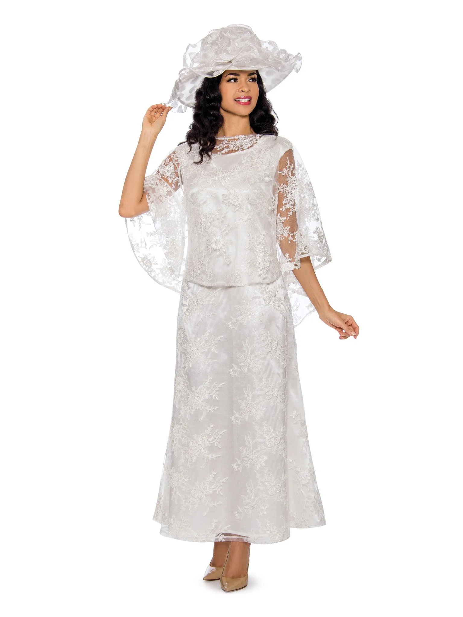 2pc Lace Dress & Hi-Lo Pull Over Lace Cape - Plus size