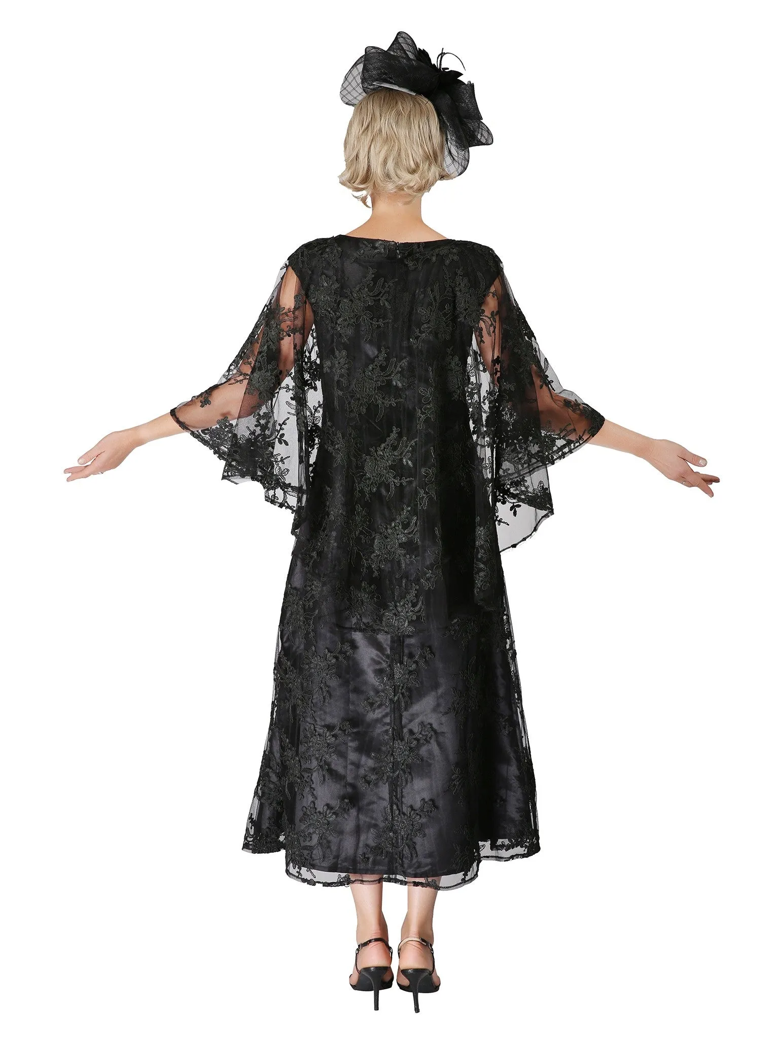 2pc Lace Dress & Hi-Lo Pull Over Lace Cape