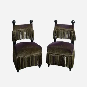 A Pair of Mid-20th Century Ebonised Salon Chairs