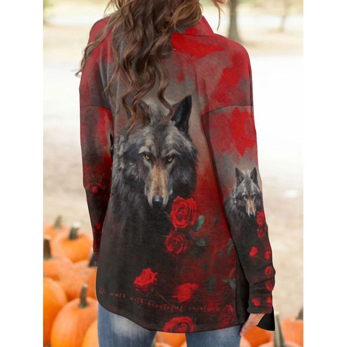 All-Over Print Women's Cardigan With Long Sleeve wolf mom