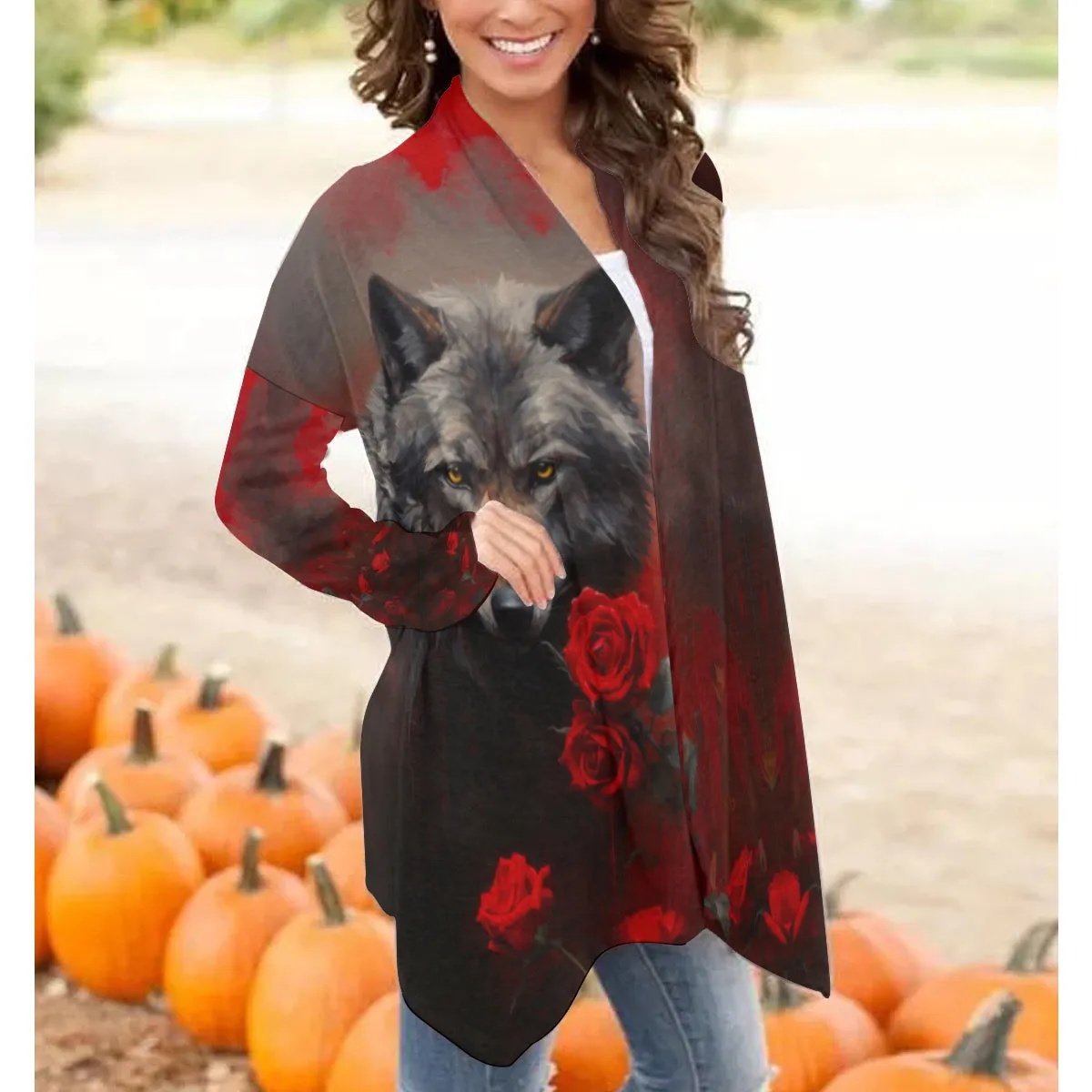 All-Over Print Women's Cardigan With Long Sleeve wolf mom