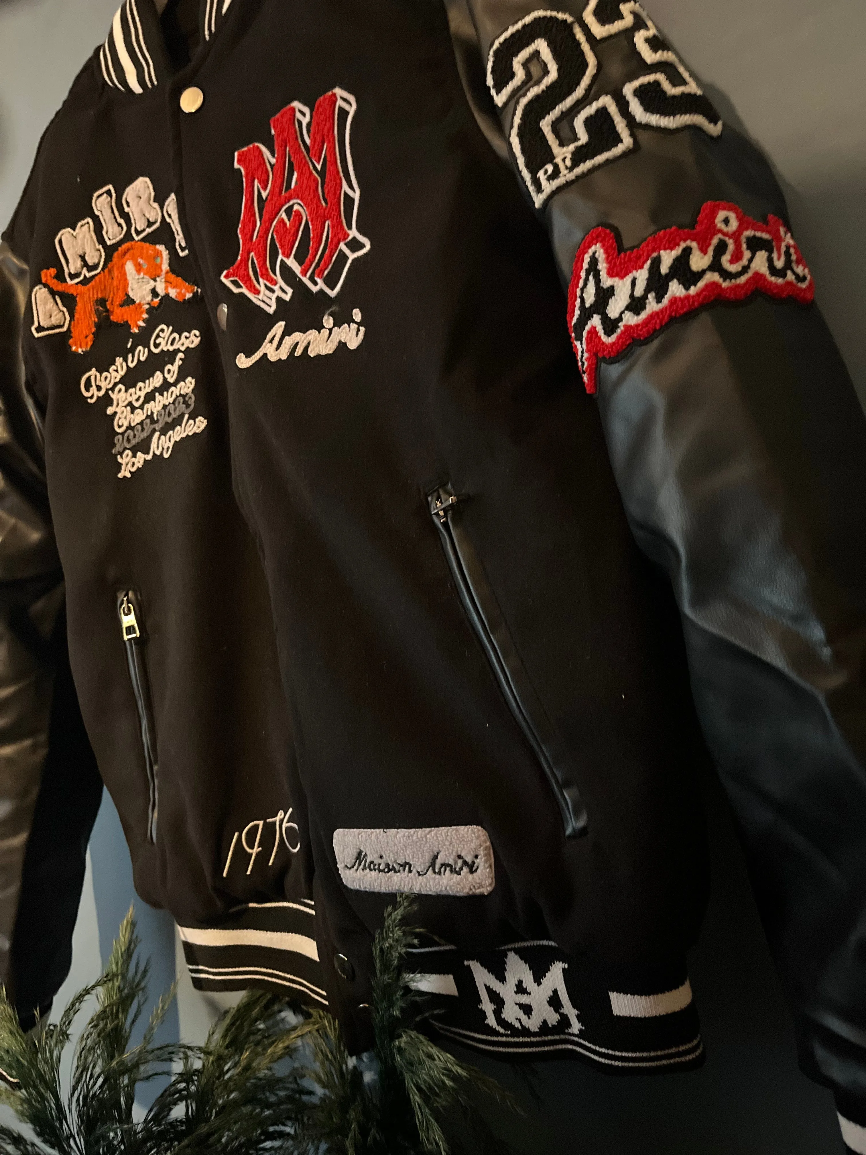 Amiri " Logo-Patch Varsity " Jacket styled in Black for Fall&Winter 2024