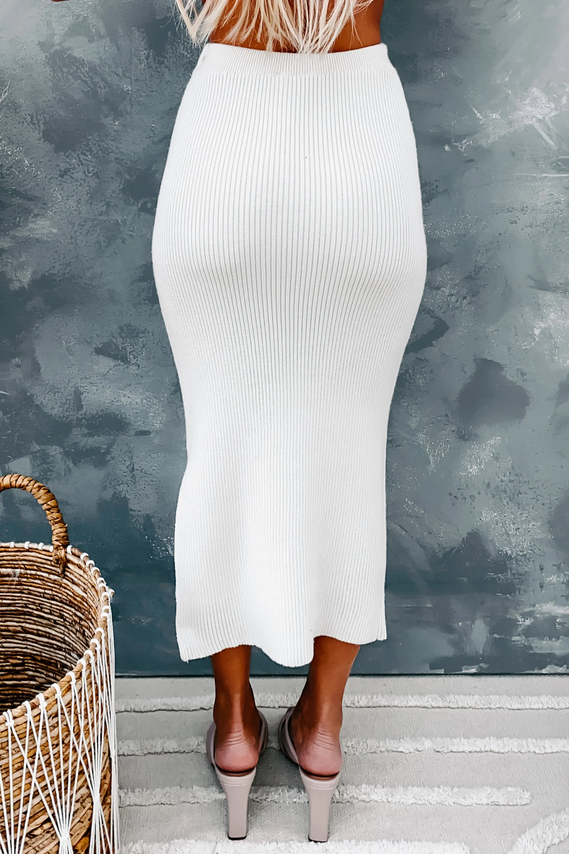 Around The City Sweater Knit Midi Skirt (Whip Cream)