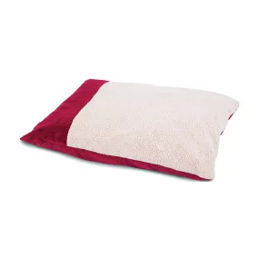 Aspenpet 80399 Pillow Bed, 27 in L, 36 in W, Faux Lambs Wool Plush and Wide Wale Corduroy Fabric Cover, Cream/Red