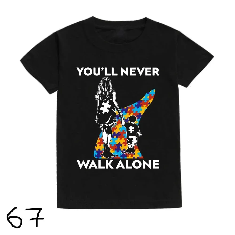 Autism Awareness Day Kids Tshirt You'll Never Walk Alone