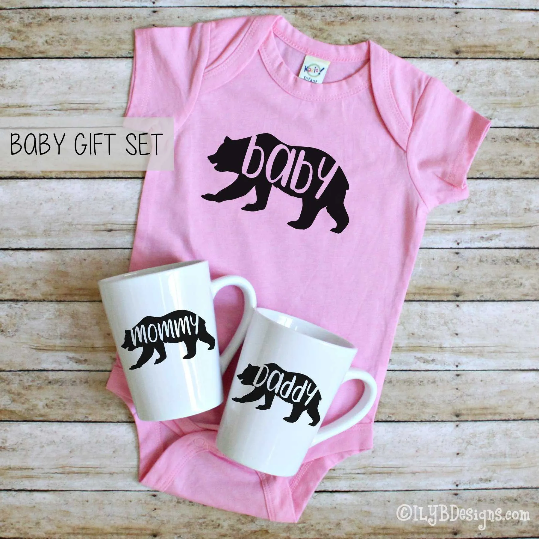 Baby Bear Baby Gift Set - Mommy Bear Daddy Bear Coffee Mugs - Baby Bear Bodysuit