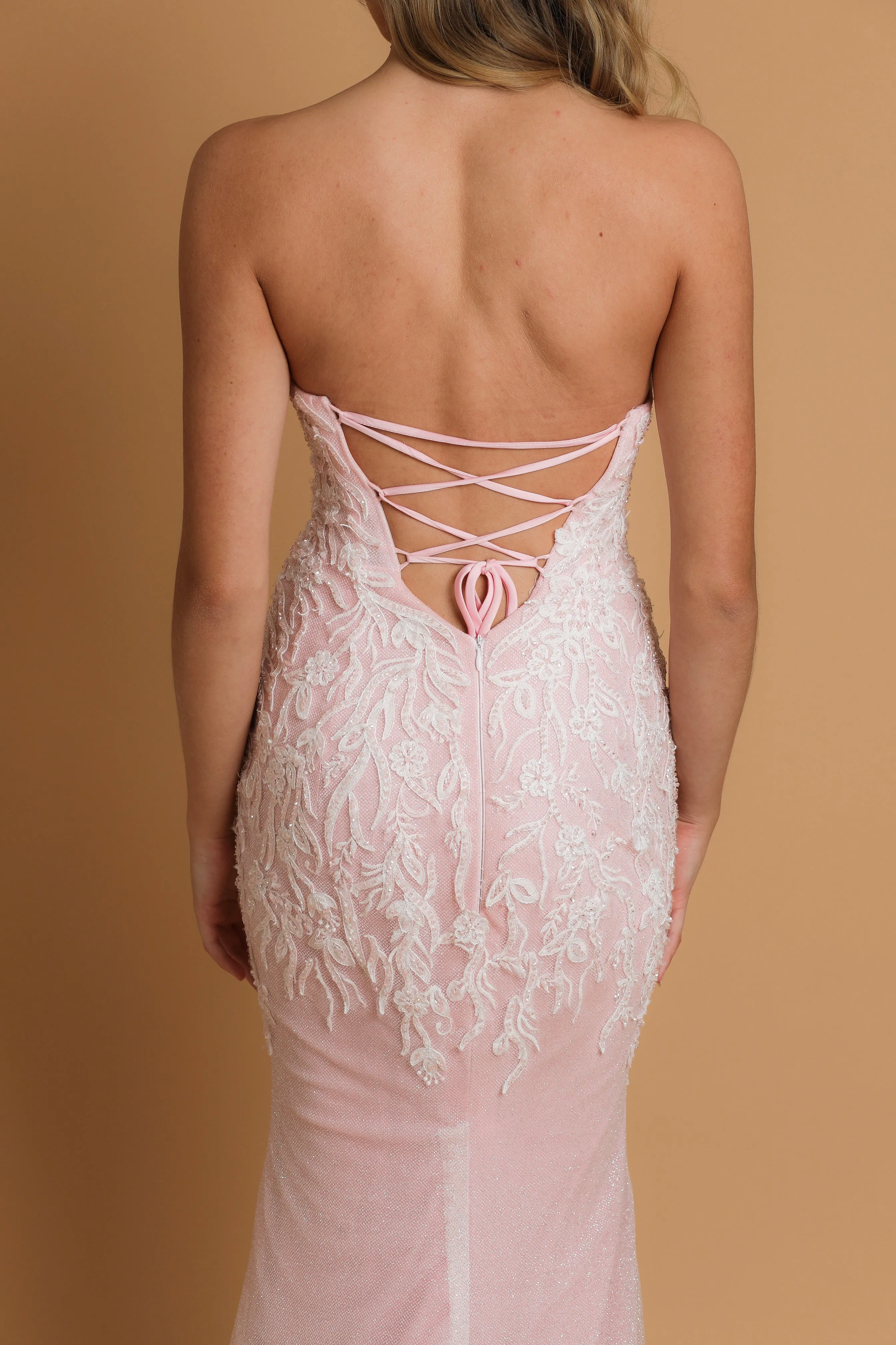 Baby pink sweet crescent neckline dress for hire