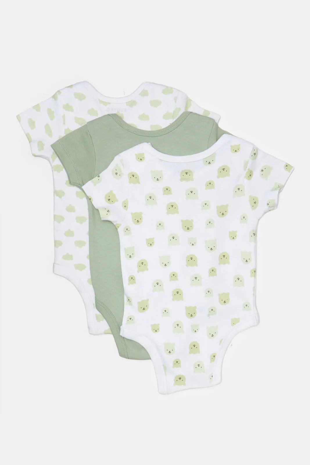 Baby White And Green Printed Bodysuit Set (Pack Of 3)