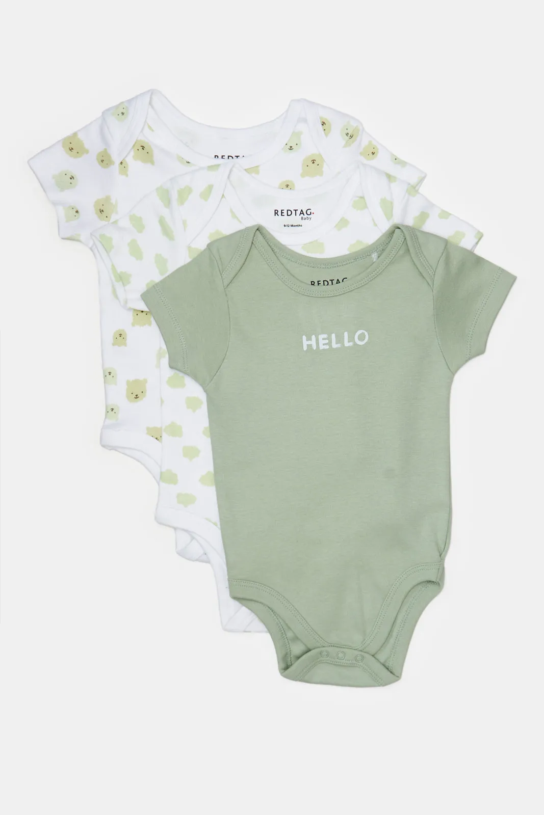 Baby White And Green Printed Bodysuit Set (Pack Of 3)