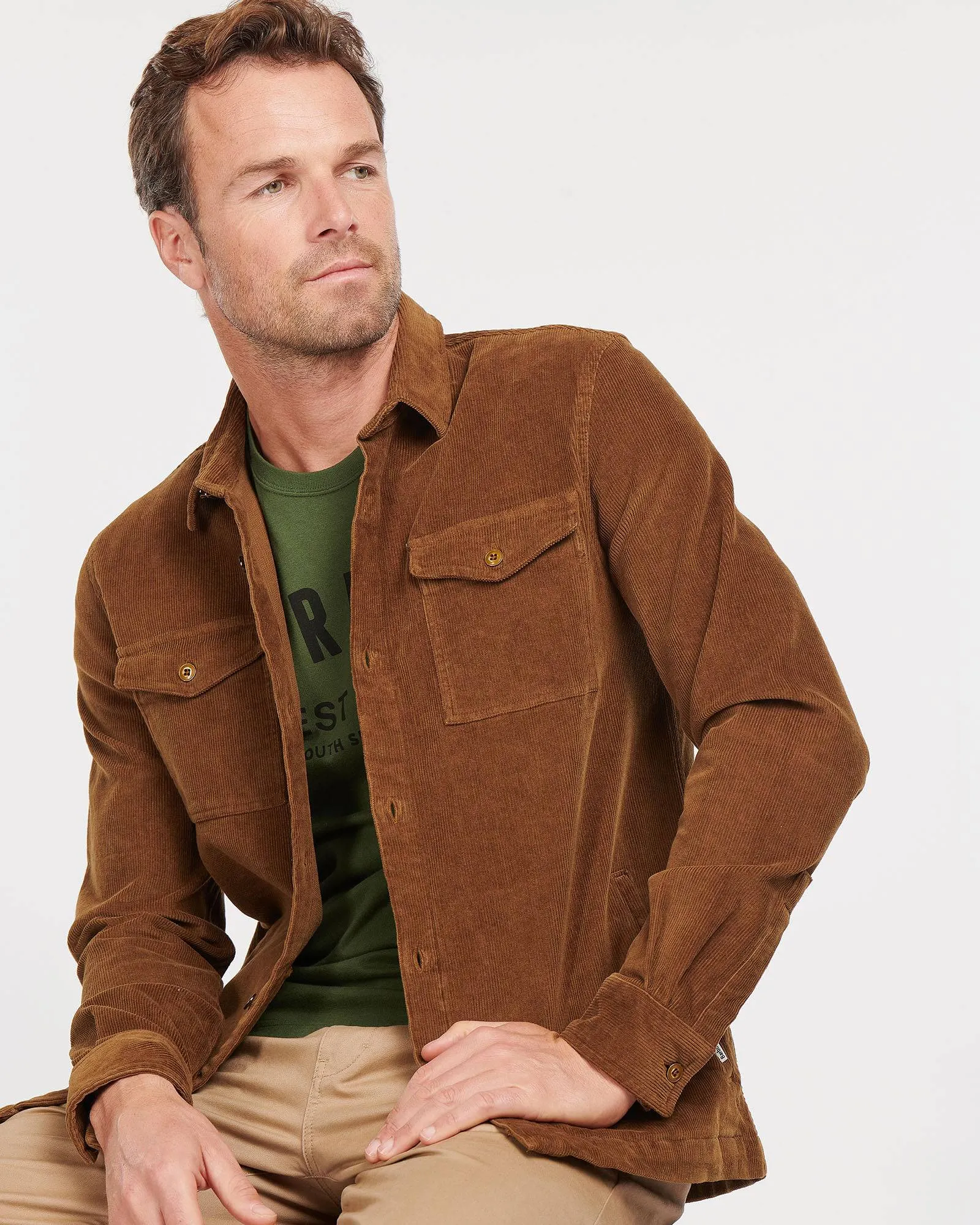 Barbour Stretch Corduroy Over Shirt In Sandstone