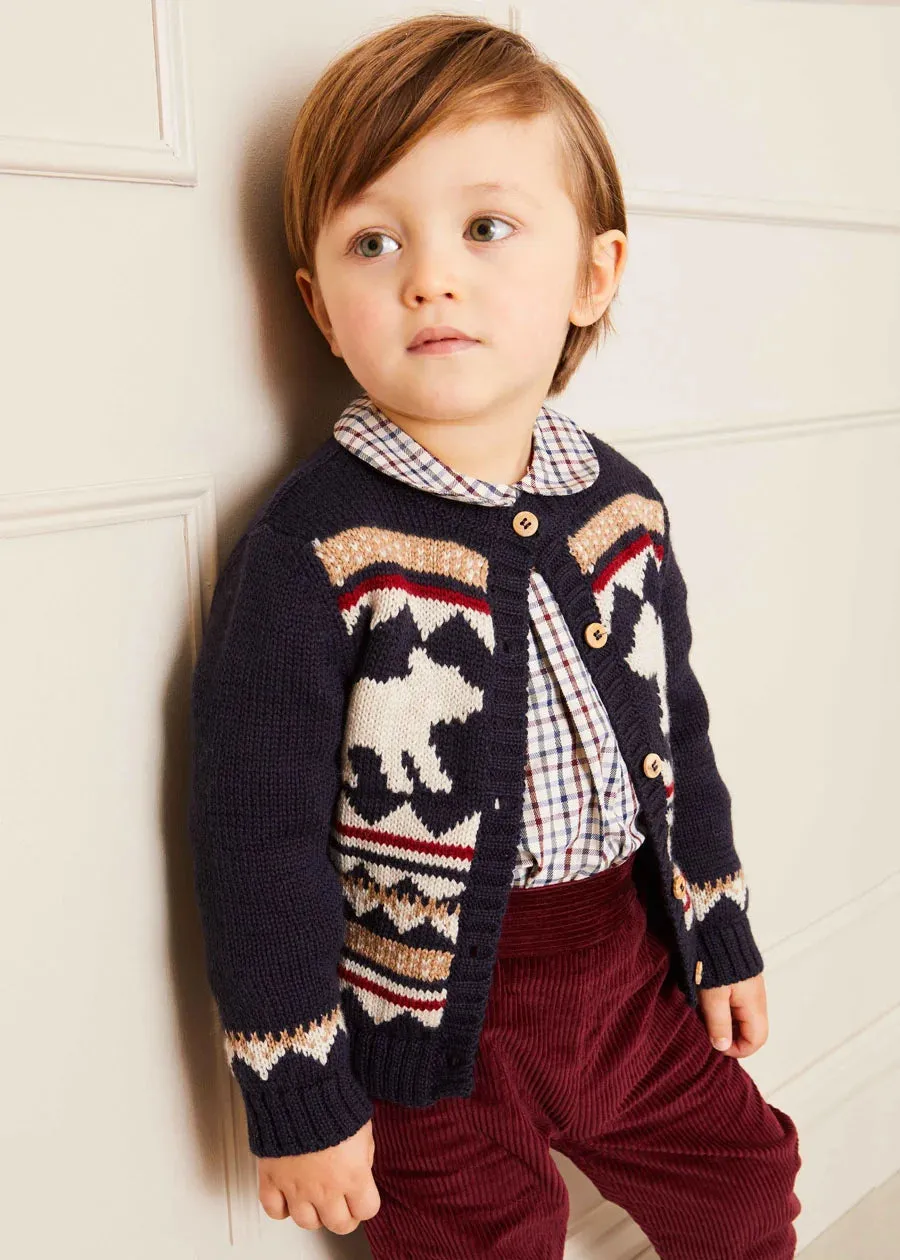 Bear Intarsia Cardigan in Navy (6mths-3yrs)