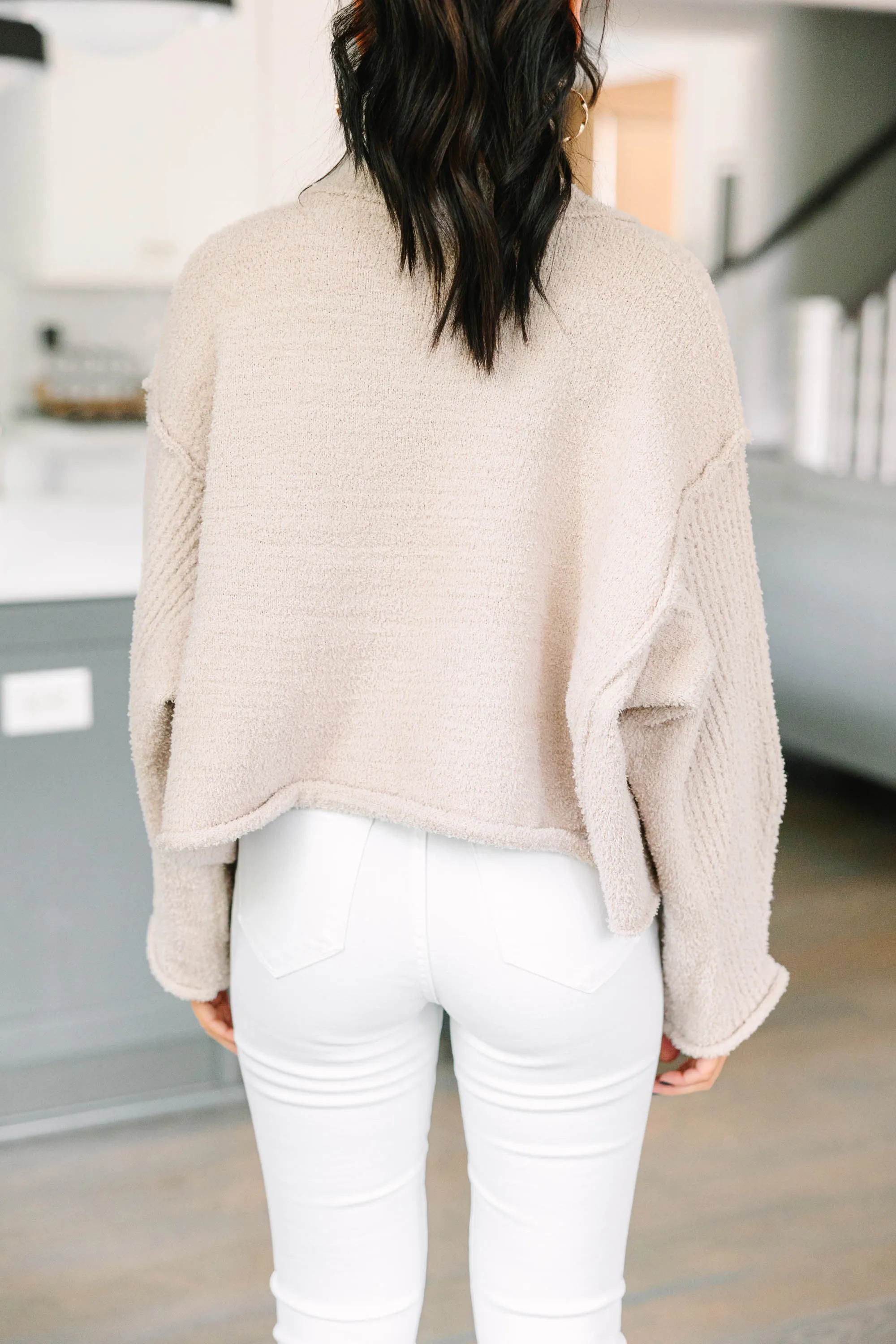 Better Than You Know Almond White Fuzzy Cardigan