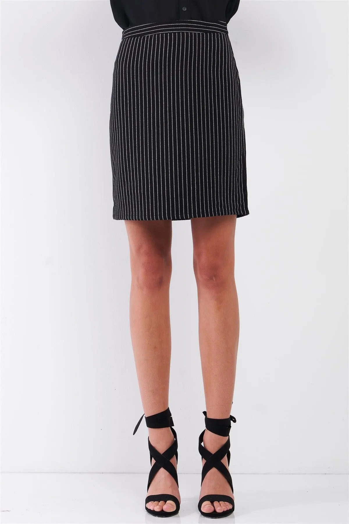 Black & White Striped High-Waisted Pencil Mini Skirt /1-2-2-1