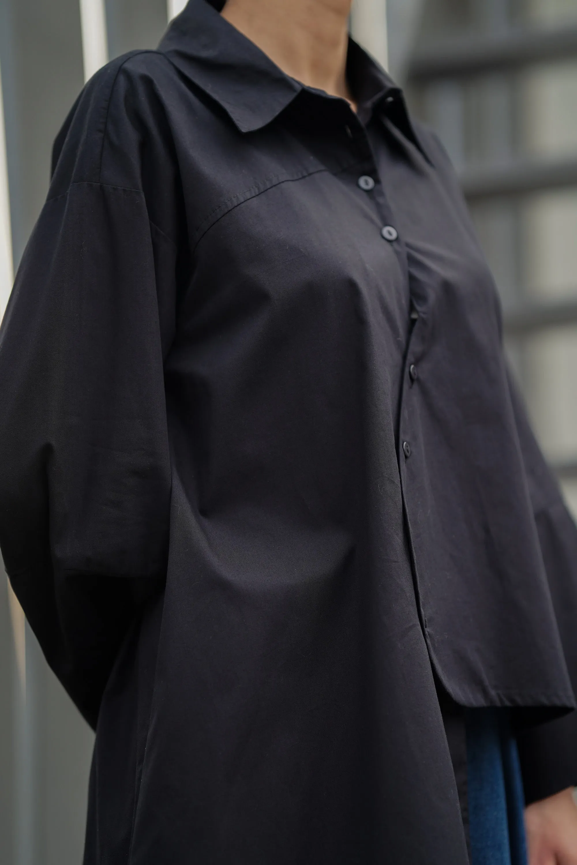 Black Asymmetrical Full-Sleeve Oversized Shirt