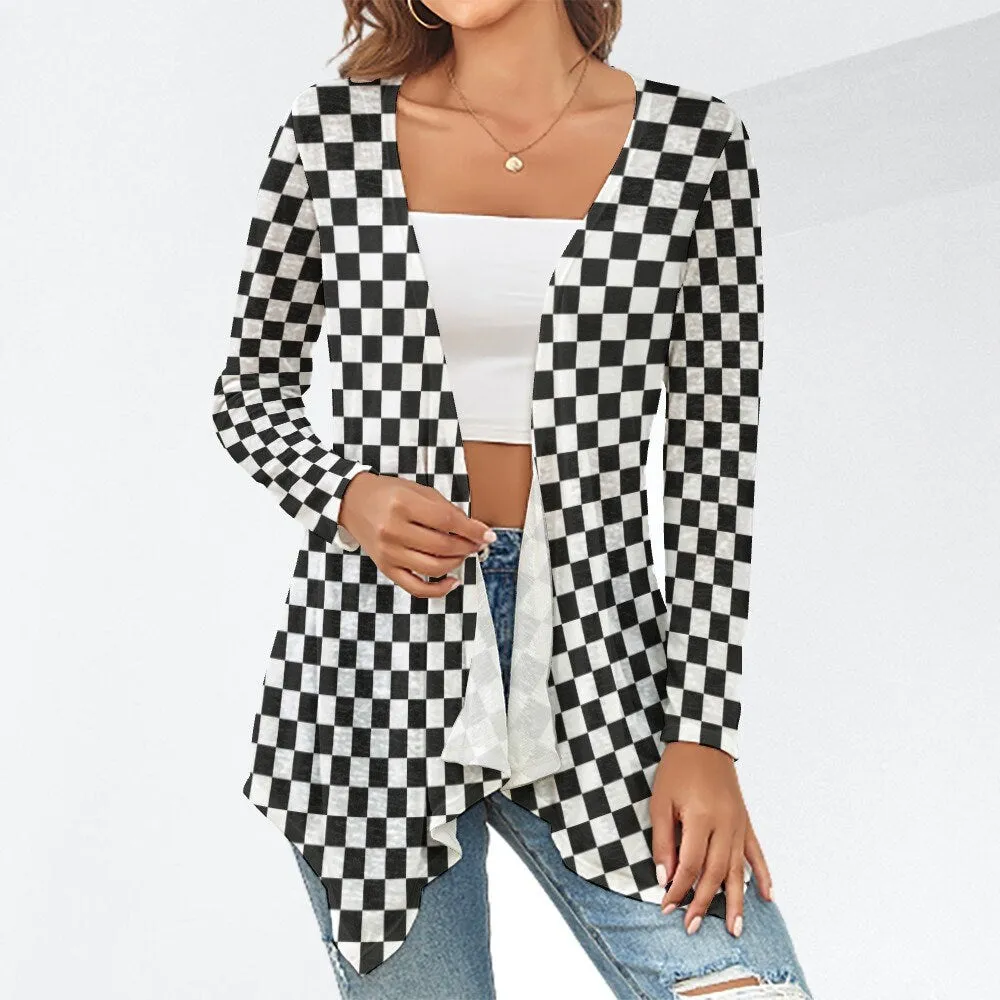 Black Checker Knit Cardigan, Retro Cardigan, Checker Cardigan Sweater, Black and White Checker Cardigan Jacket, Vintage Style Cardigan