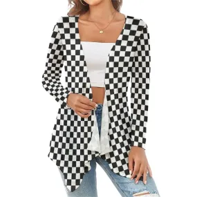 Black Checker Knit Cardigan, Retro Cardigan, Checker Cardigan Sweater, Black and White Checker Cardigan Jacket, Vintage Style Cardigan