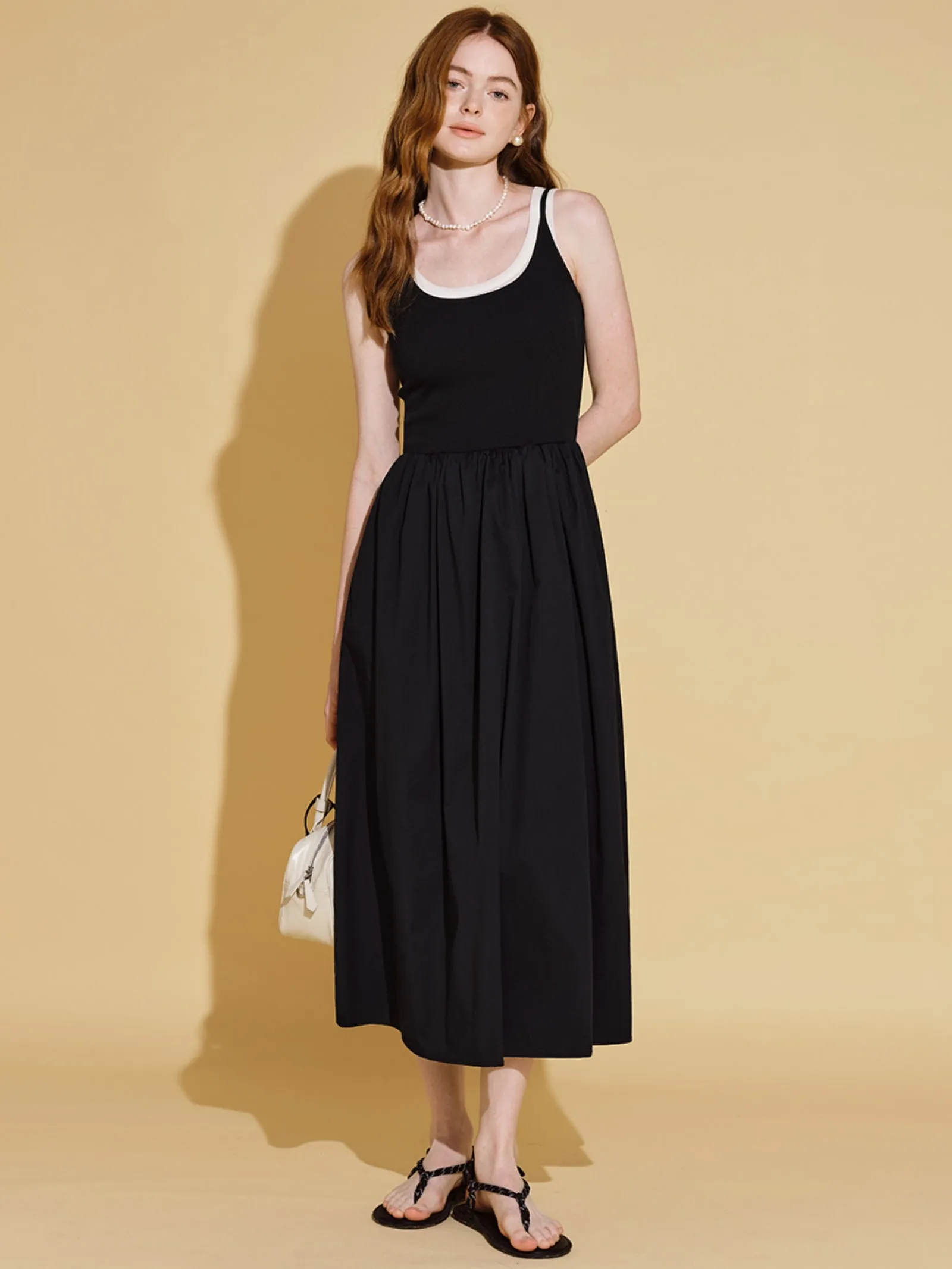 Black French Loose Slip Dress