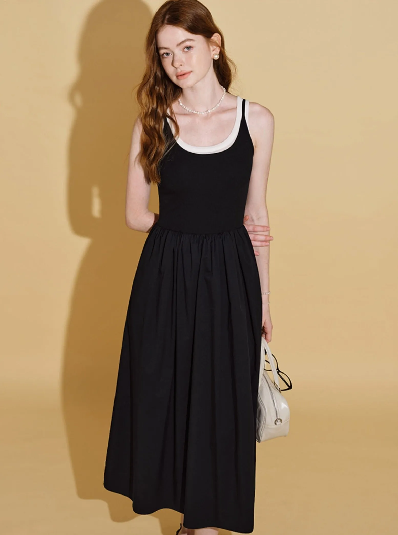 Black French Loose Slip Dress