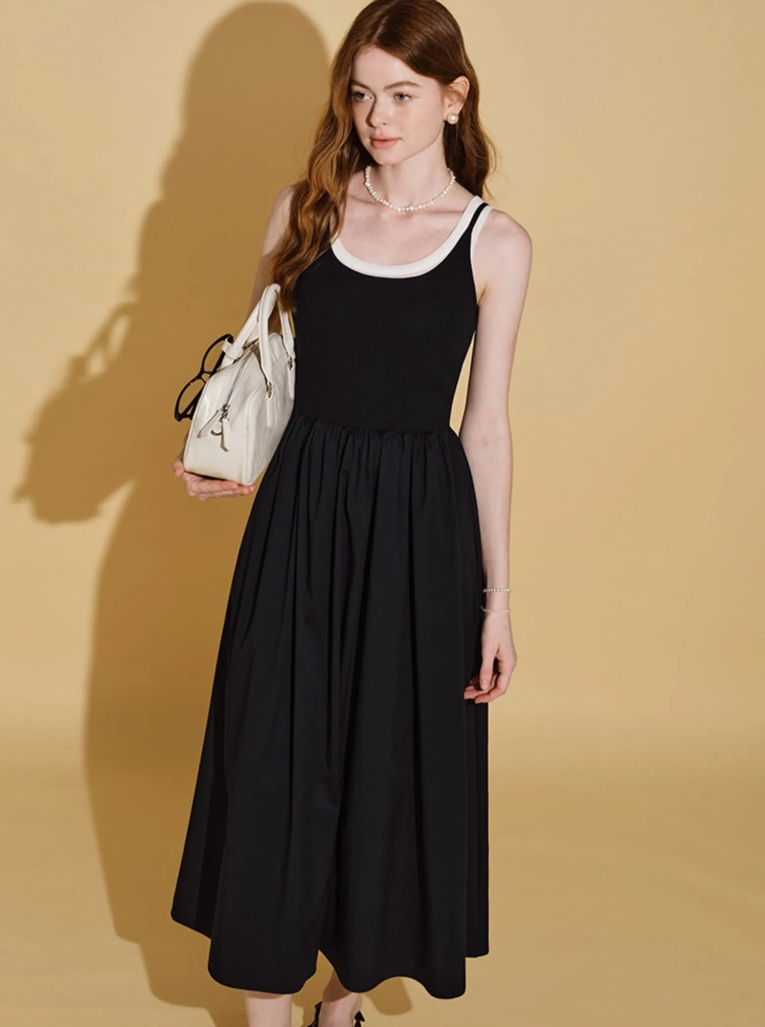 Black French Loose Slip Dress