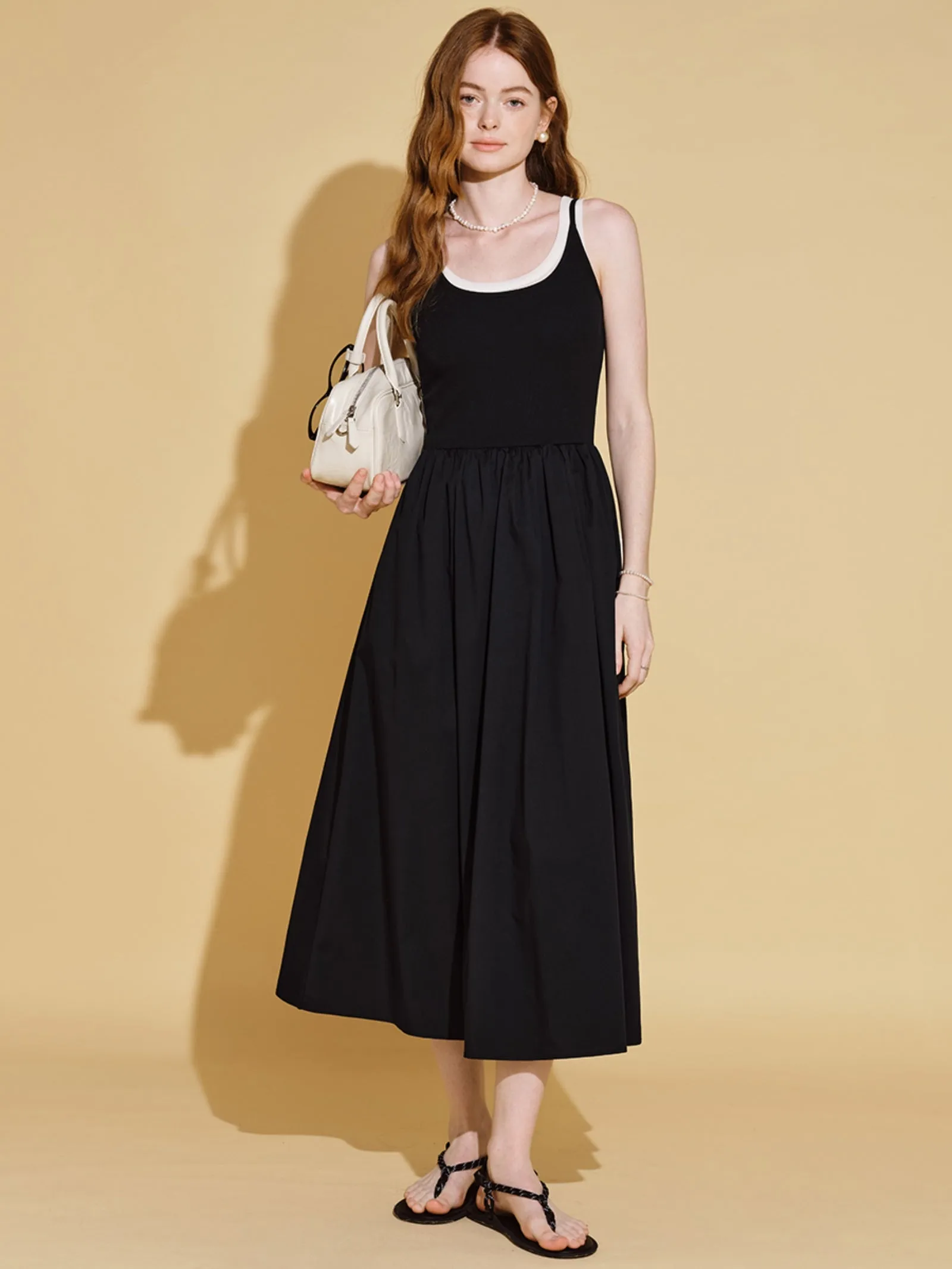 Black French Loose Slip Dress