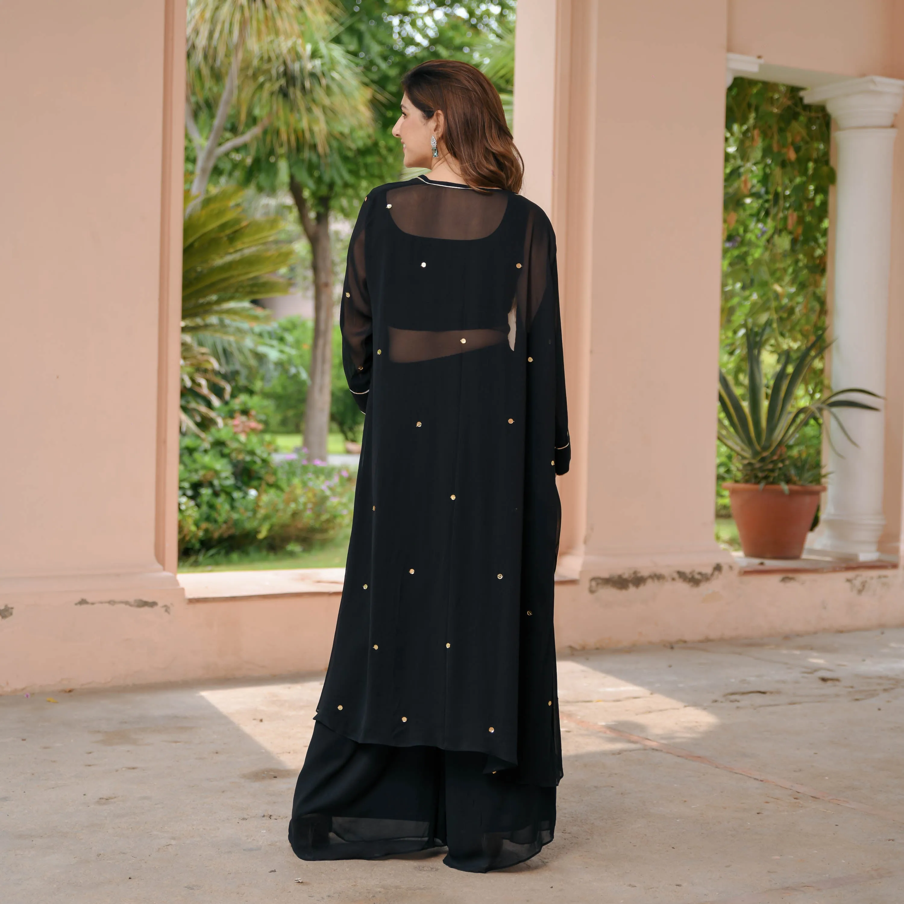 Black Georgette Cape Pants Set