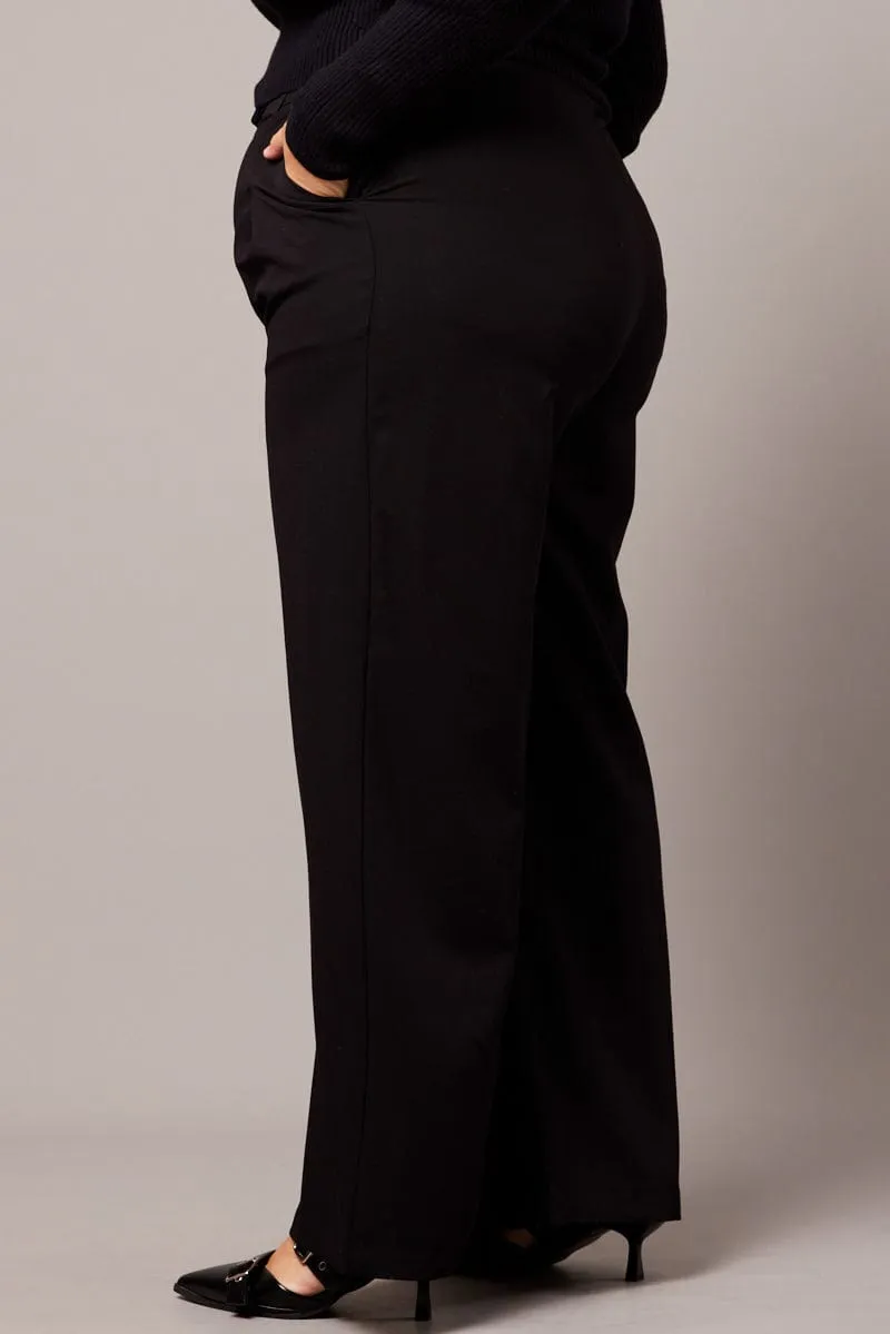 Black High Waist Tailored Wide Leg Pants