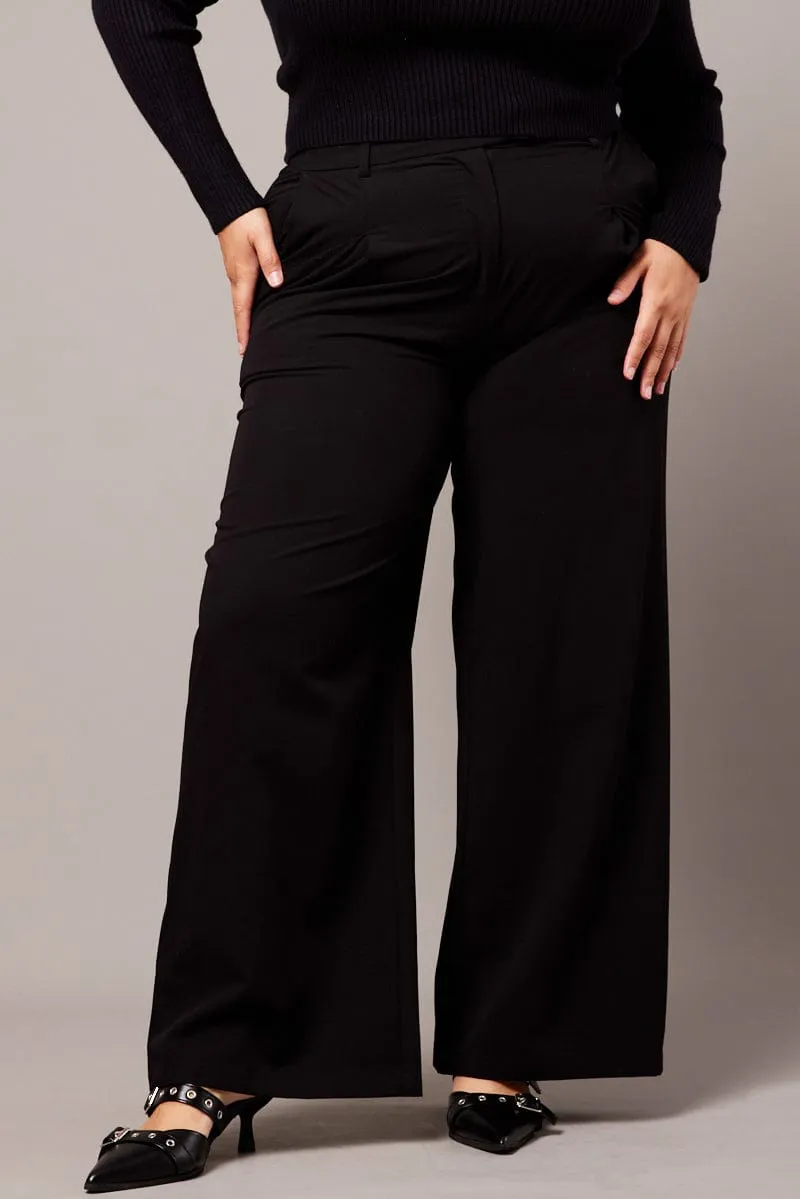 Black High Waist Tailored Wide Leg Pants