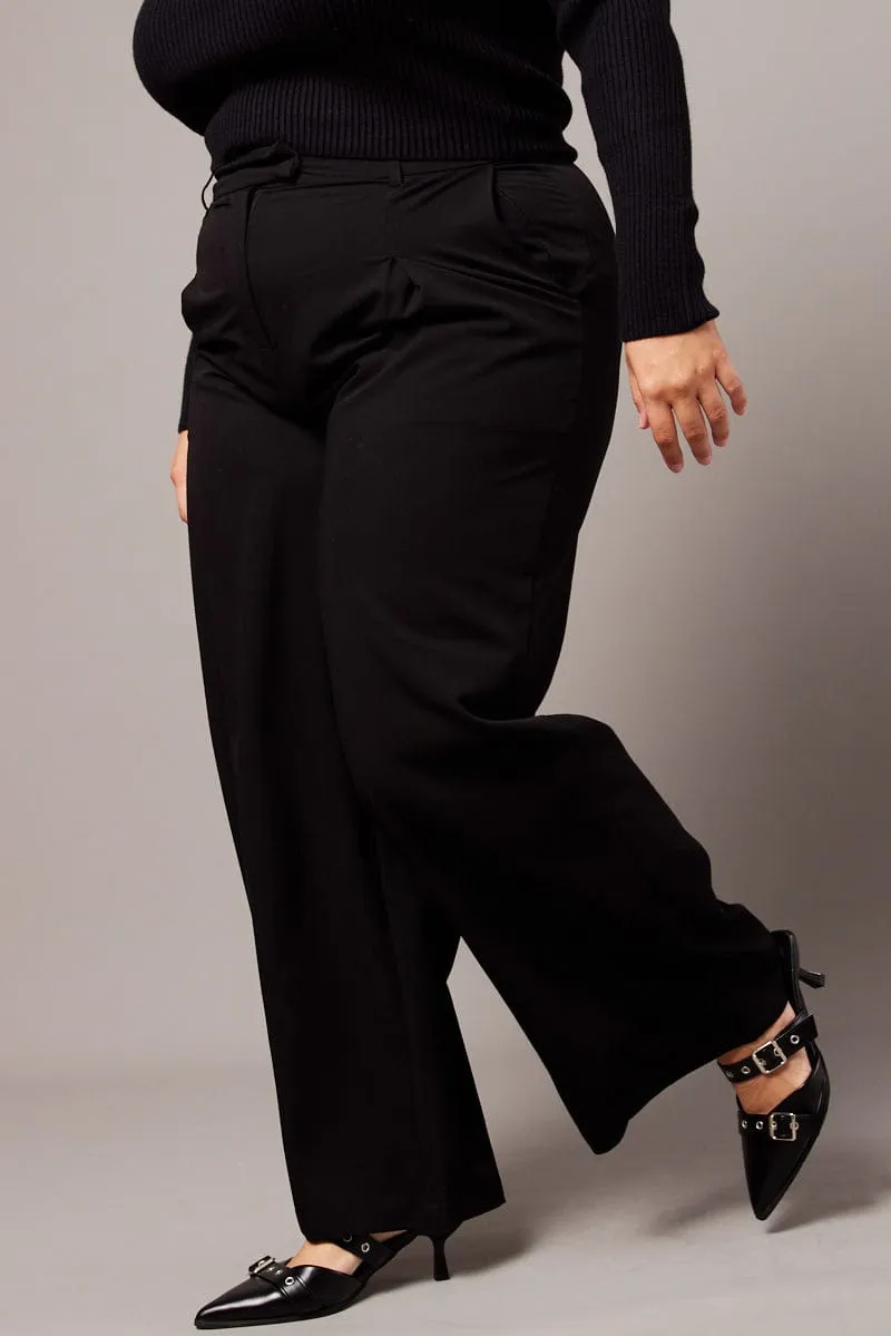 Black High Waist Tailored Wide Leg Pants