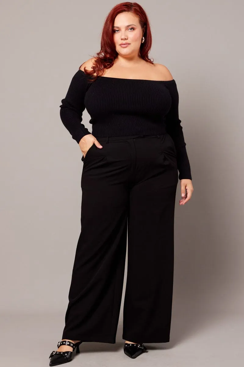 Black High Waist Tailored Wide Leg Pants