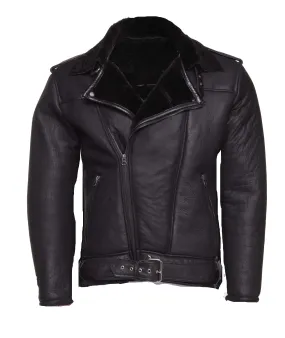 Black on Black Shearling Biker Jacket