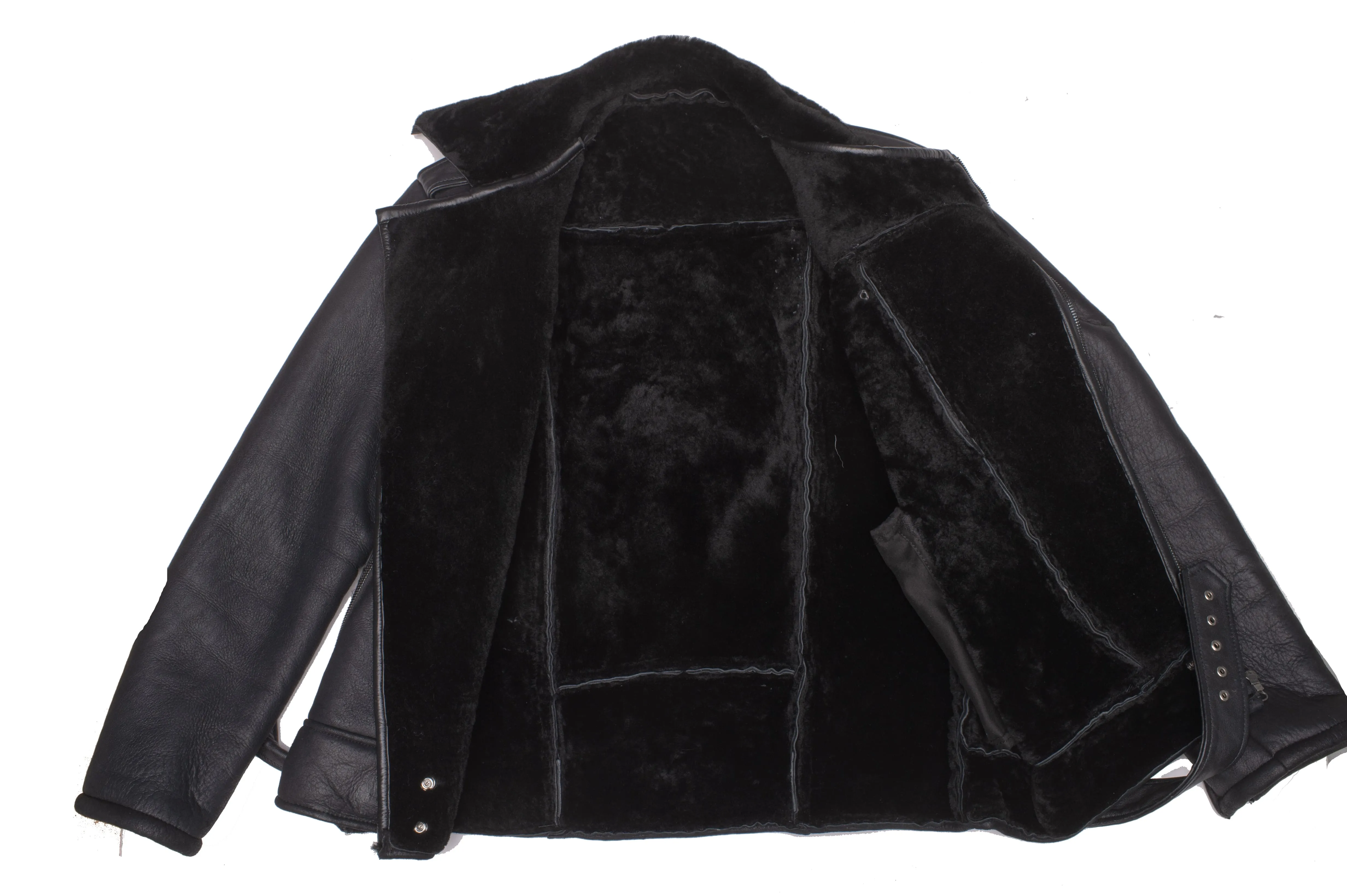 Black on Black Shearling Biker Jacket