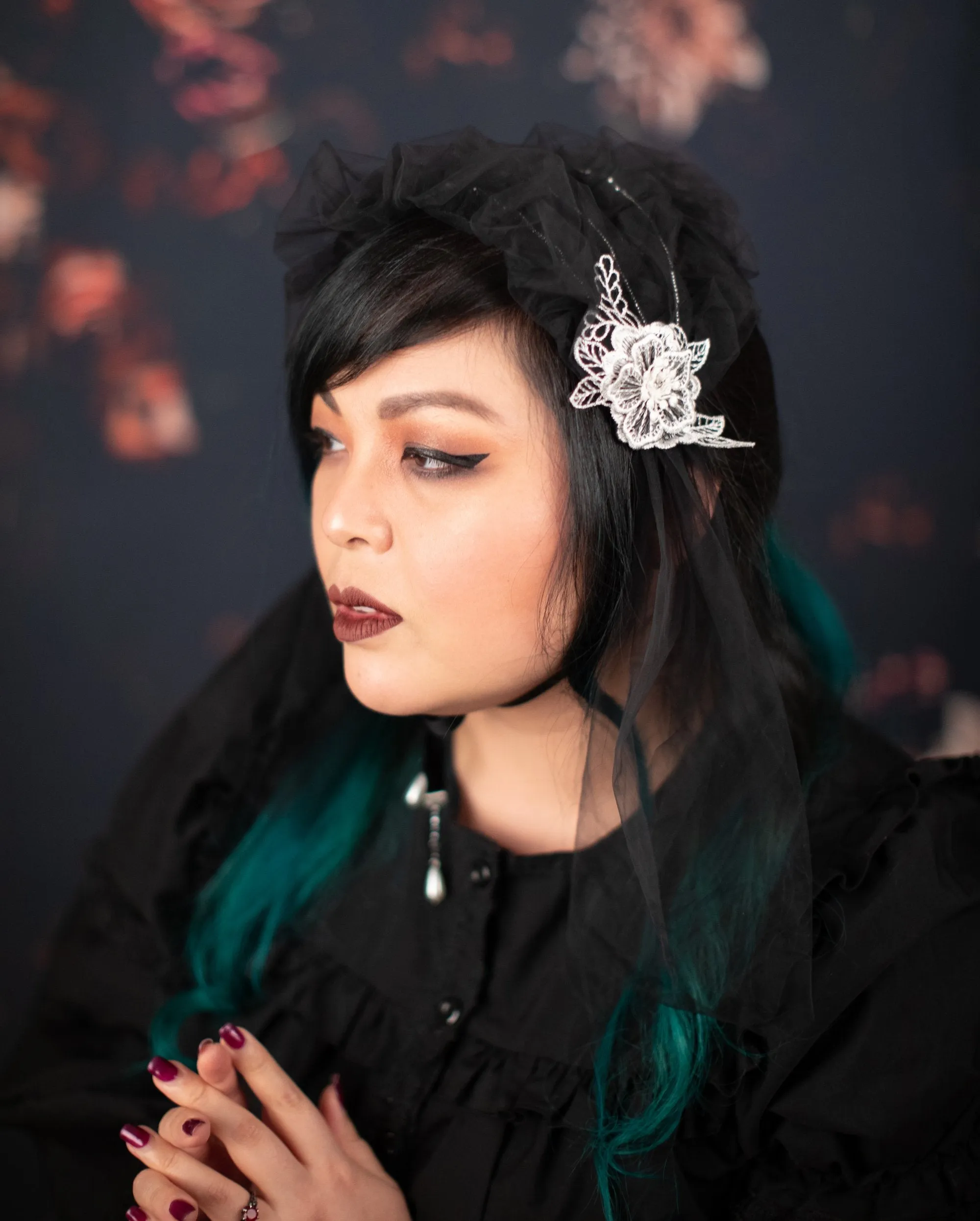 Black Ruffle Mesh Headdress