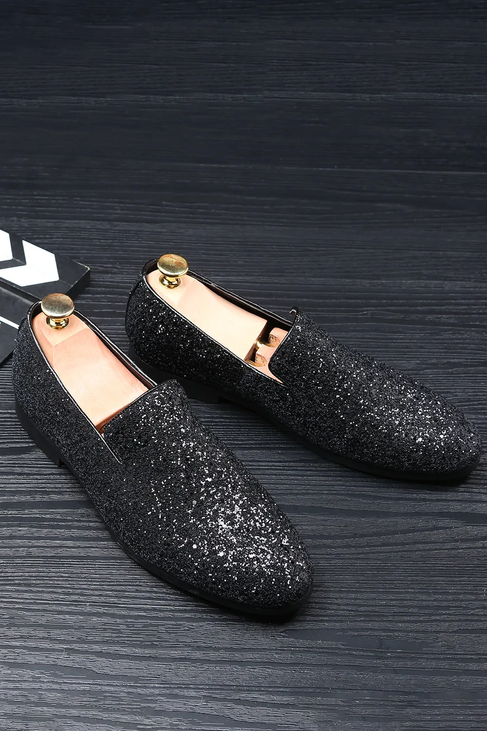 Black Sequined Slip-On Men's Shoes