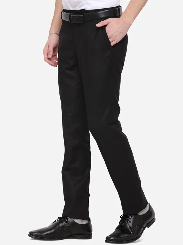 Black Solid Slim Fit Formal Trouser | Metal