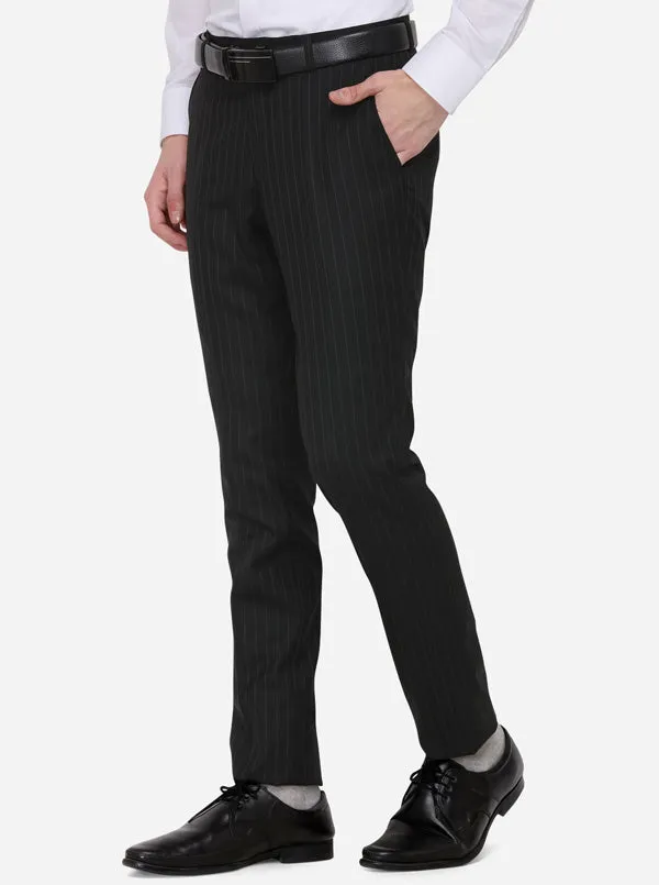 Black Striped Super Slim Fit Formal Trouser | JadeBlue