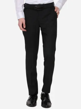 Black Striped Super Slim Fit Formal Trouser | JadeBlue