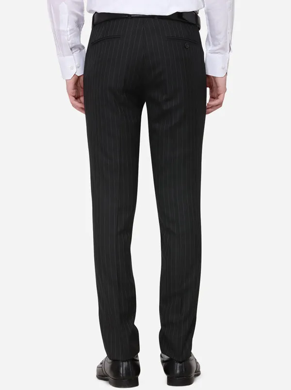 Black Striped Super Slim Fit Formal Trouser | JadeBlue