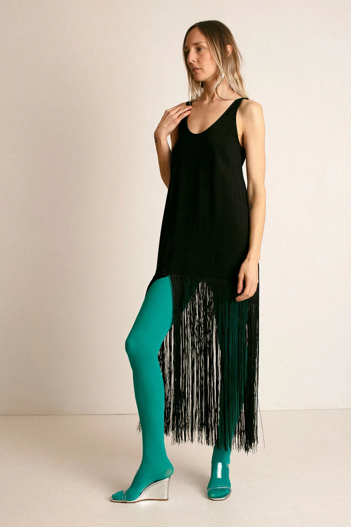 Black Tassel Slip Dress