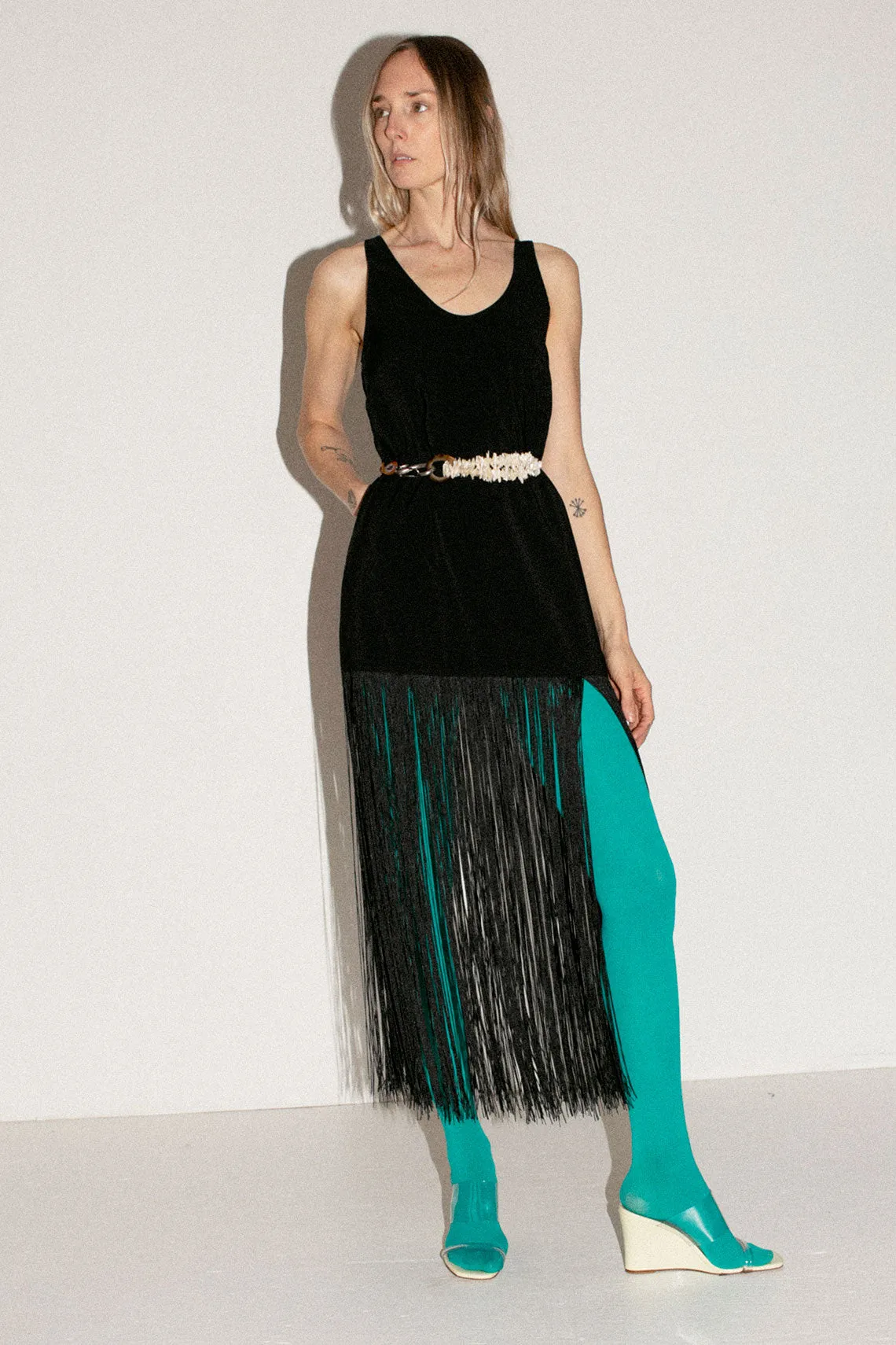 Black Tassel Slip Dress