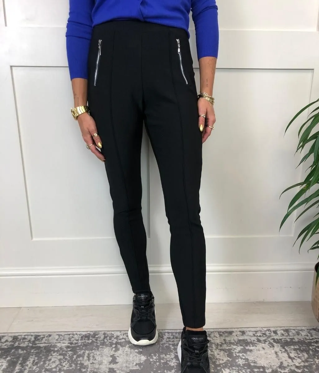 Black Zip Pocket Ponte Trousers