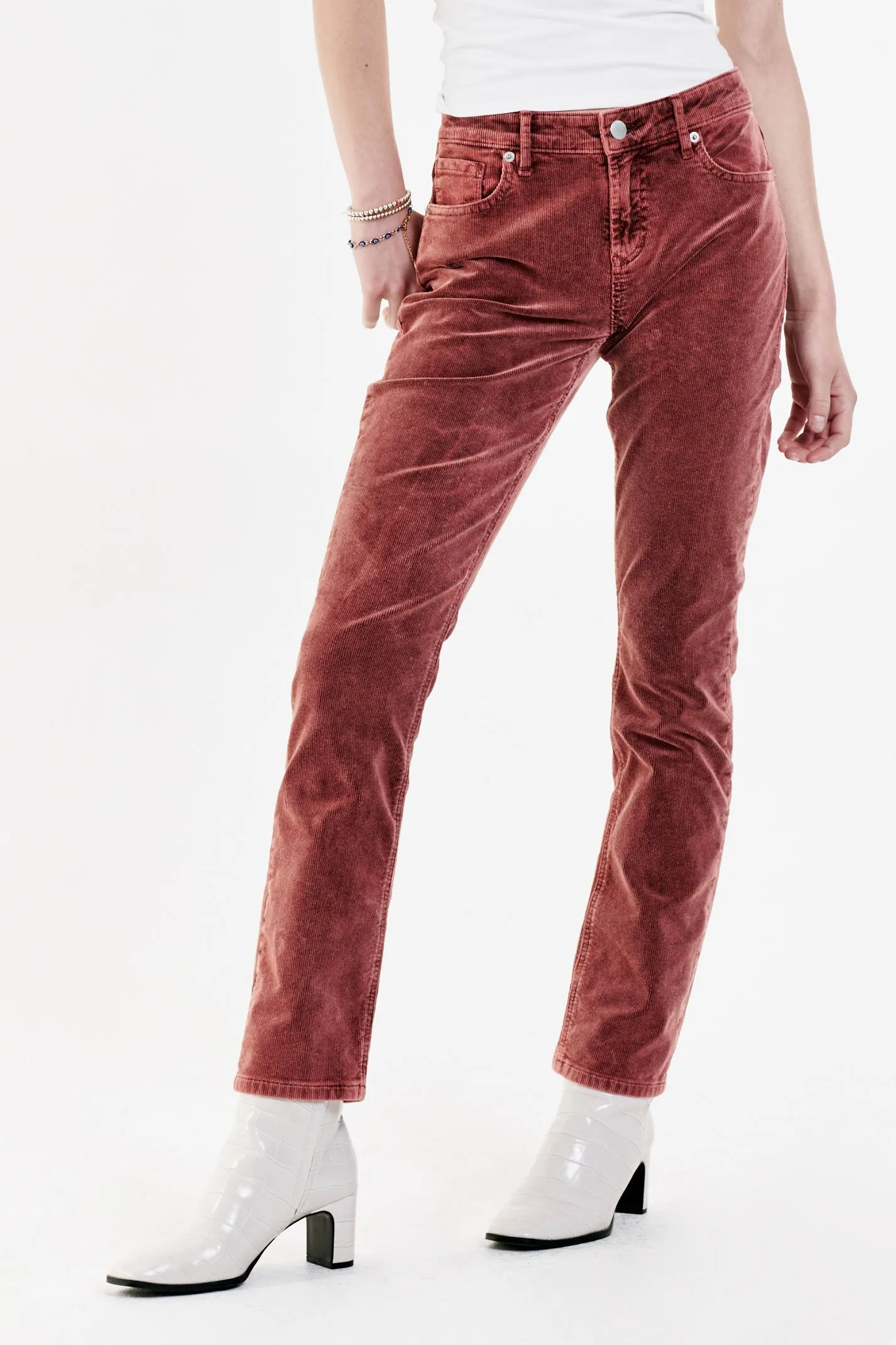 BLAIRE HIGH RISE ANKLE SLIM STRAIGHT CORDUROY PANTS MAHOGANY