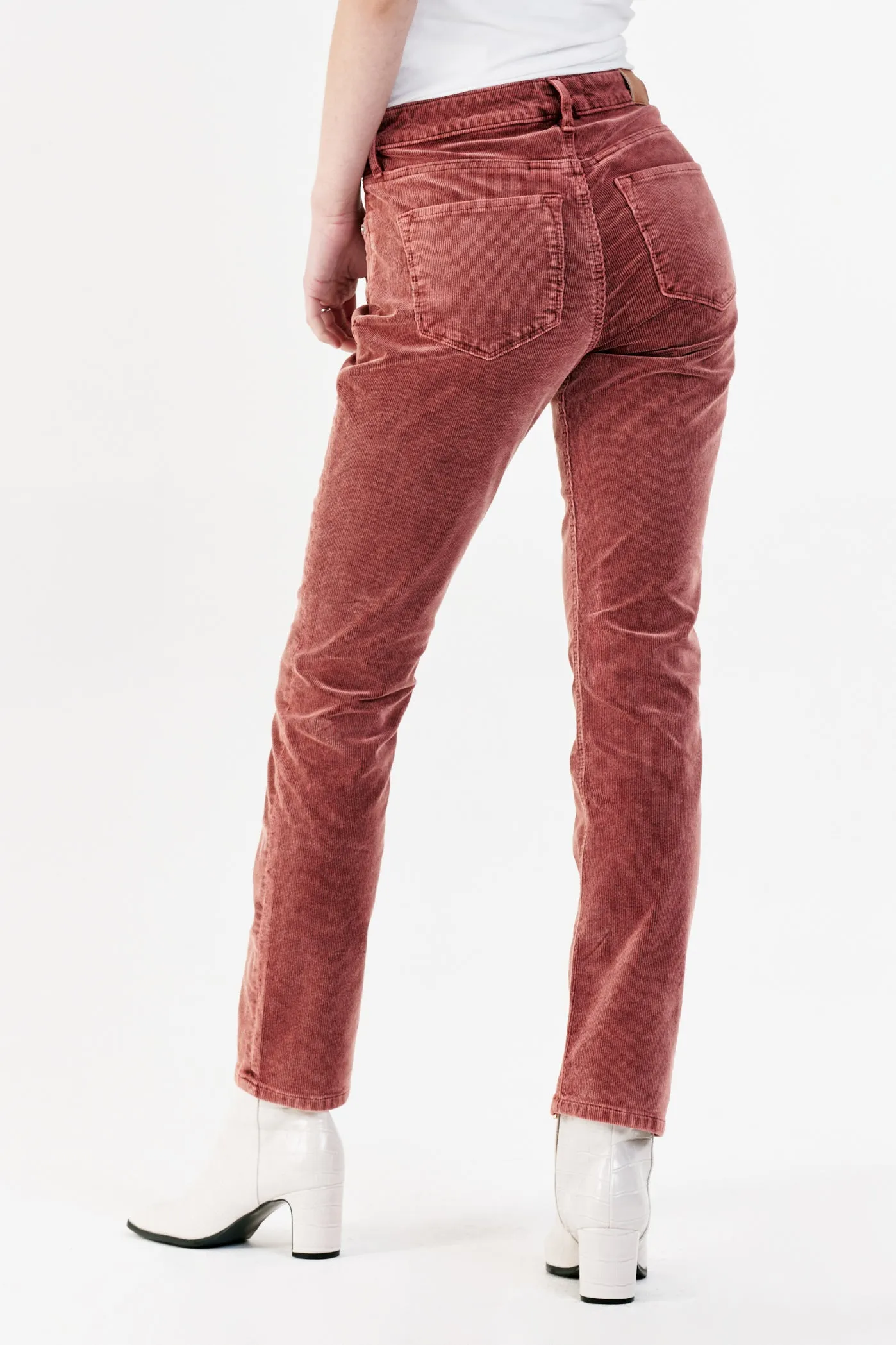 BLAIRE HIGH RISE ANKLE SLIM STRAIGHT CORDUROY PANTS MAHOGANY