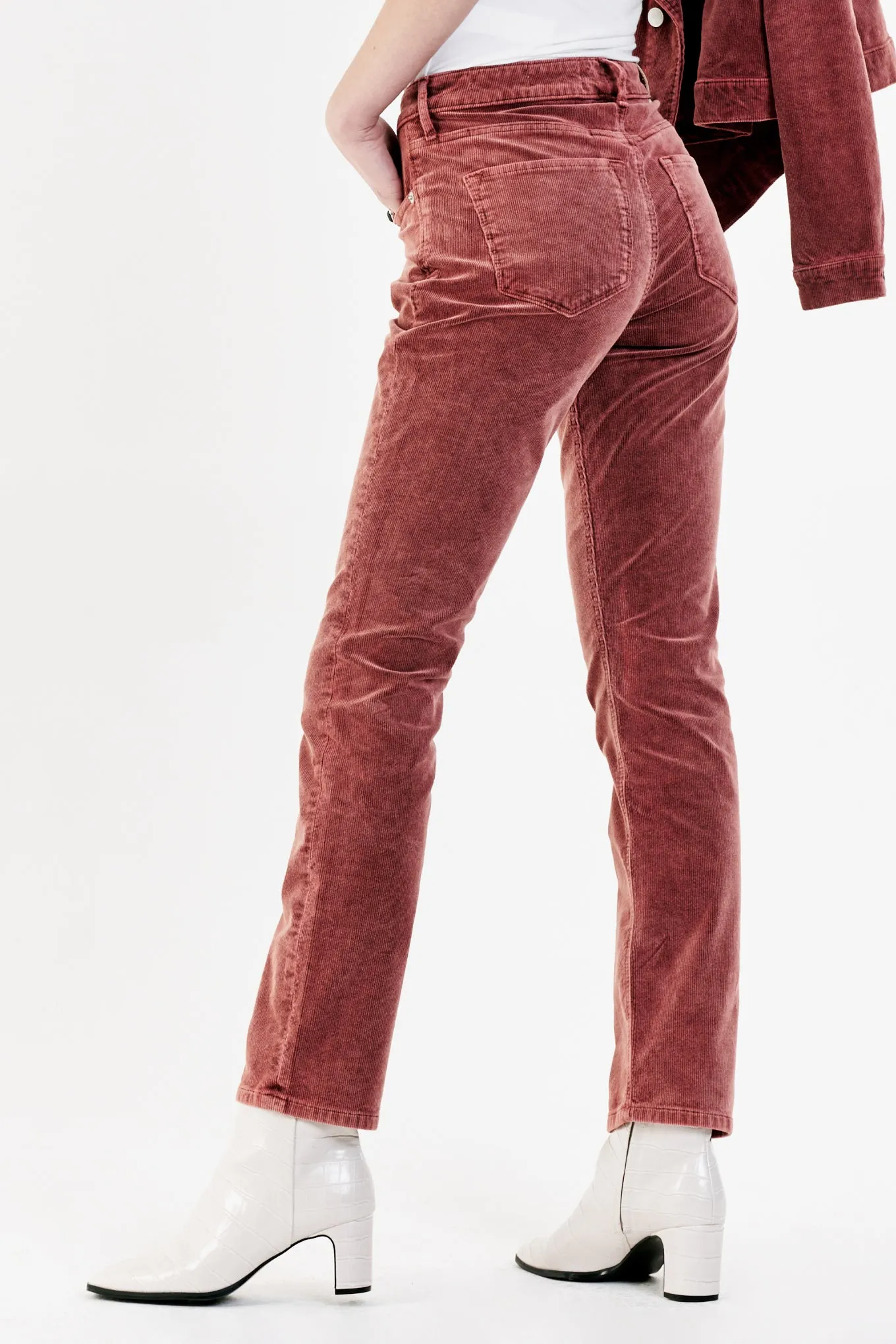 BLAIRE HIGH RISE ANKLE SLIM STRAIGHT CORDUROY PANTS MAHOGANY