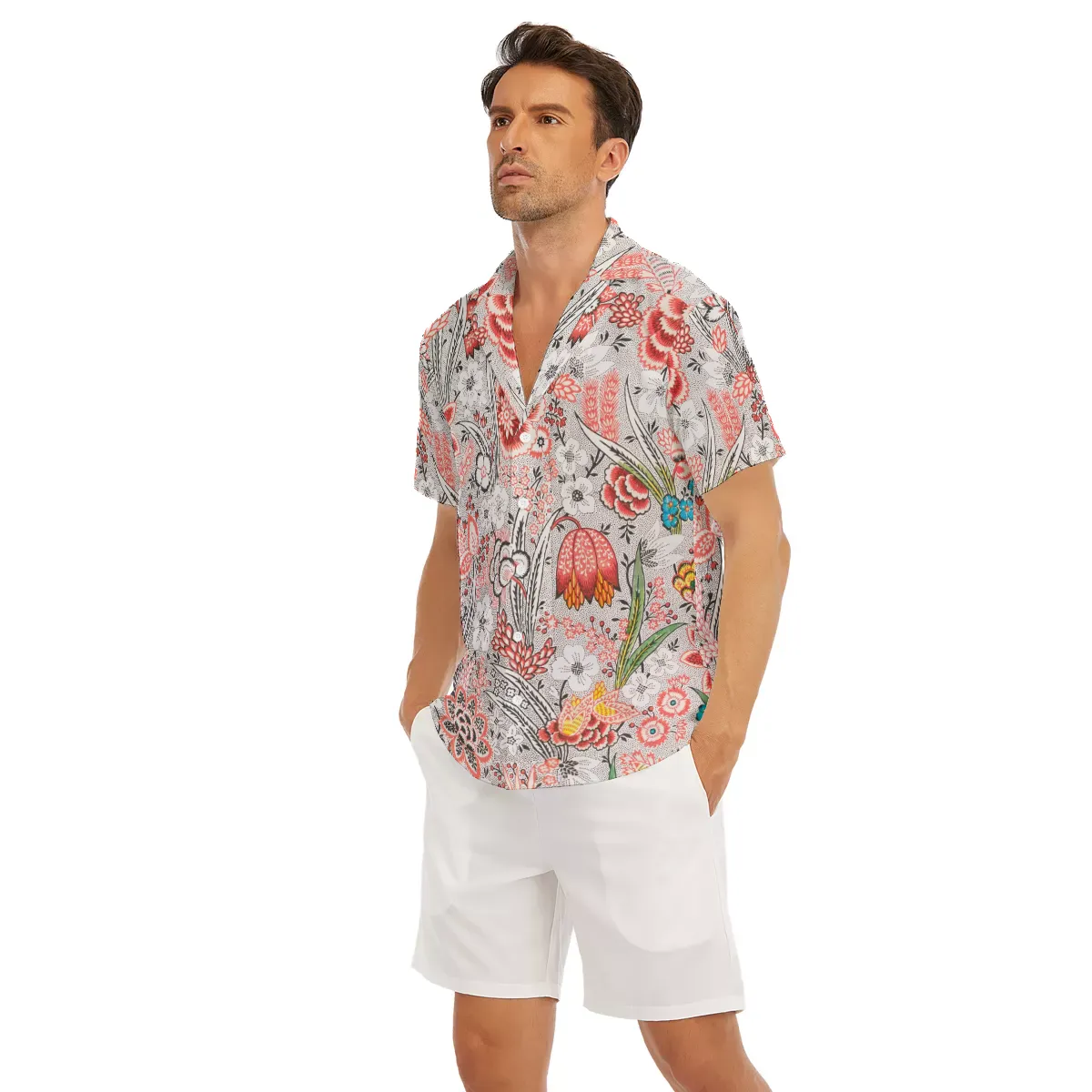 Blood Orange Floral V-neck Short Sleeve Shirt