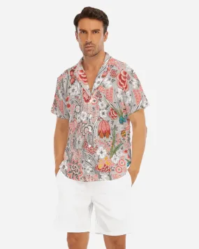 Blood Orange Floral V-neck Short Sleeve Shirt