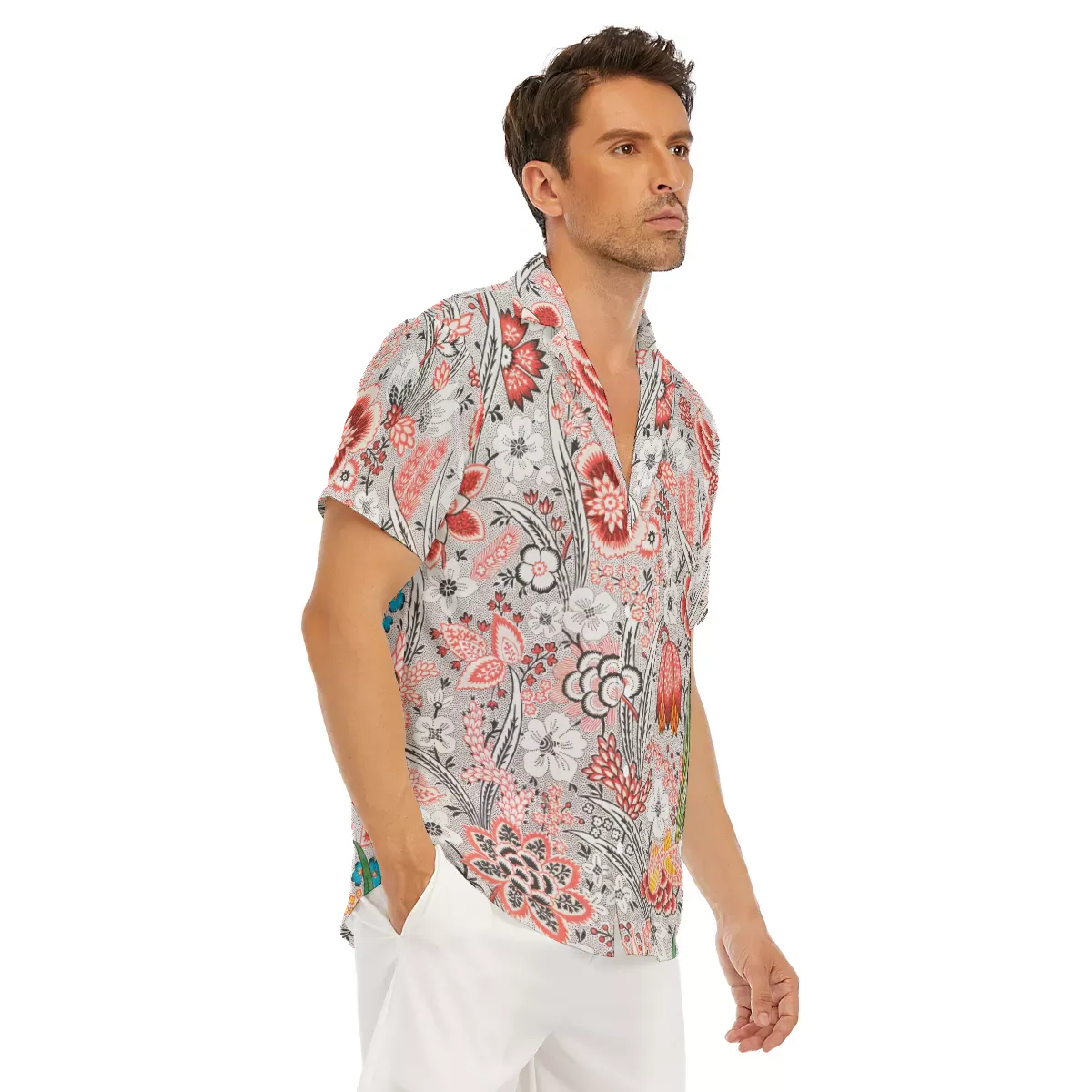 Blood Orange Floral V-neck Short Sleeve Shirt